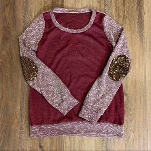 Sweater with Metallic Sequins Elbow Pads